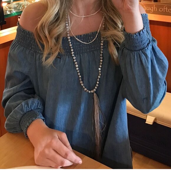 Off-The-Shoulder Chambray top - Picture 1 of 6